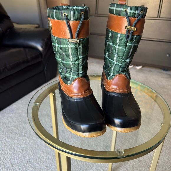 Tommy Hilfiger Women’s Green Plaid Quilted Duck Boots Size 5 Waterproof - Picture 1 of 6